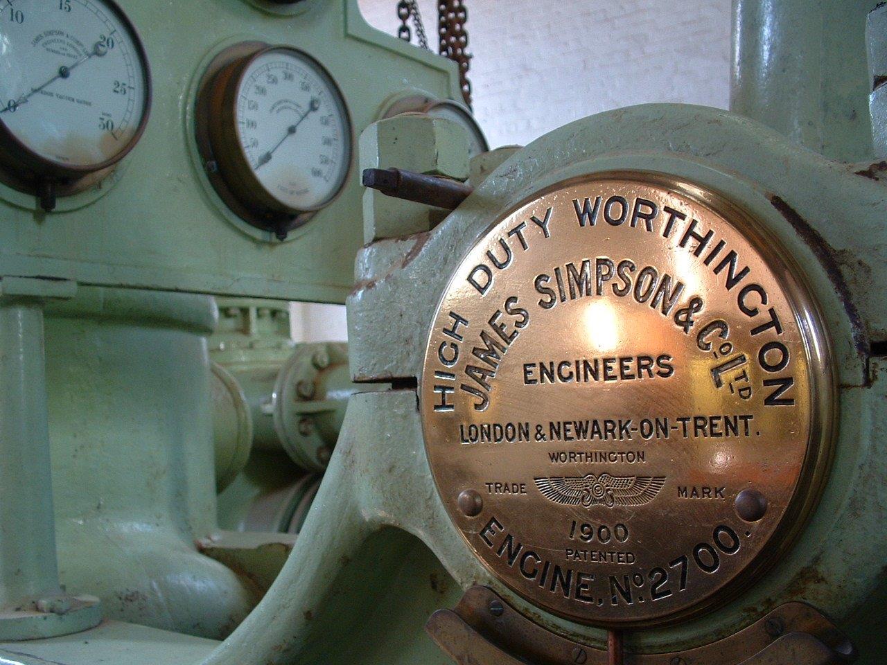 Each engine has a trademark of the supplier's details.  This engine was made by James Simpson & Co in 1900, with the stunning lime green engine in the background. 